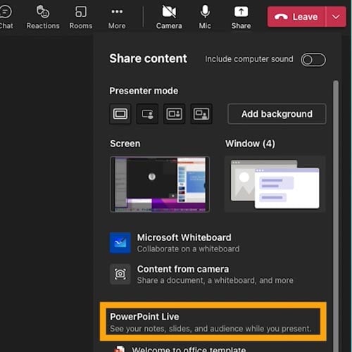 how to add presentation to powerpoint live